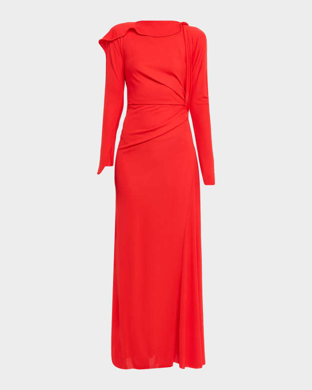 Draped Long-Sleeve Gown